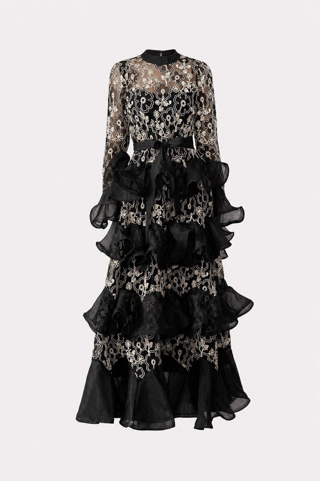 Floral Lace Layered Ruffle Maxi Dress - 1