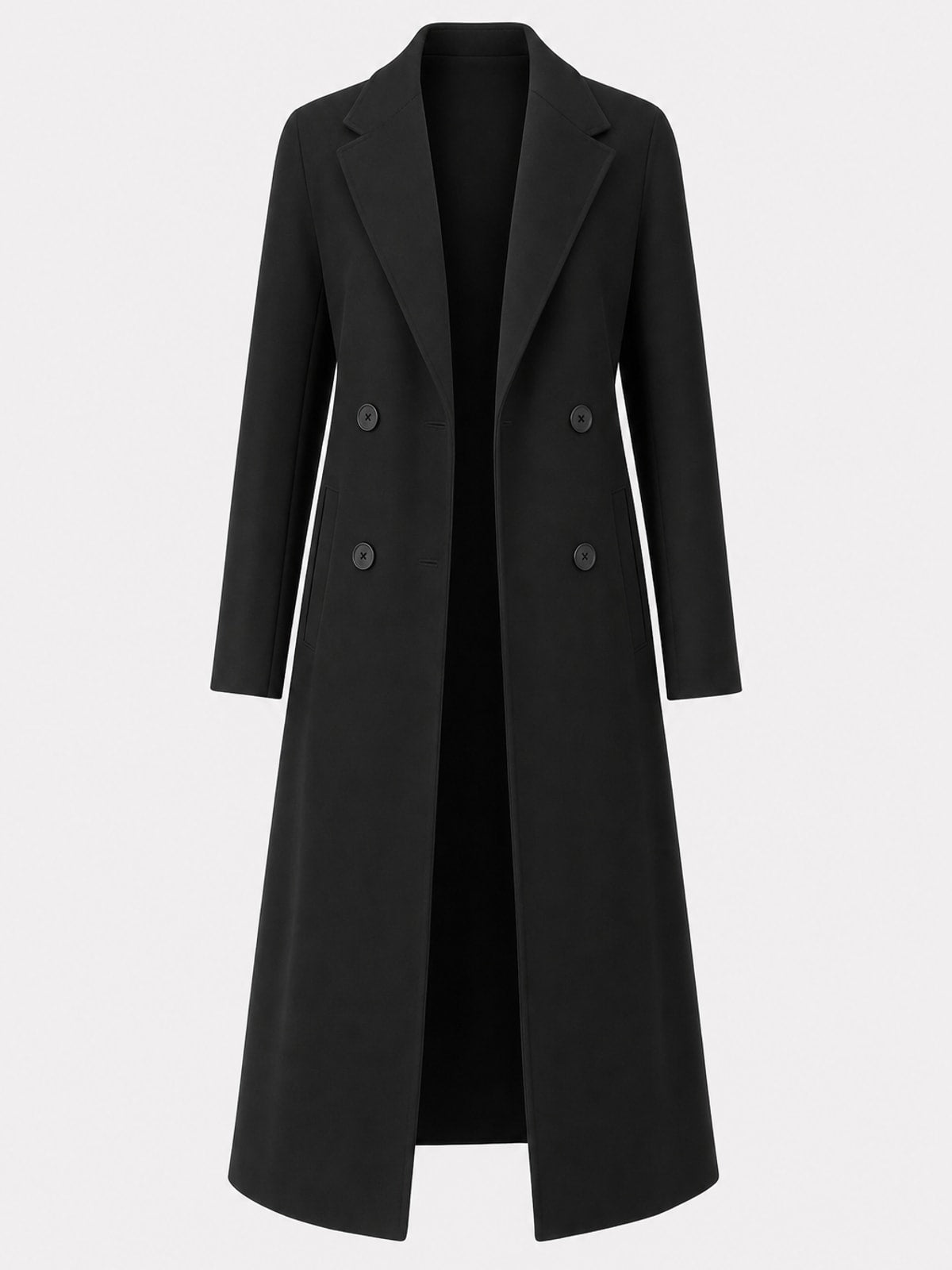 Elegant Women's Double-Breasted Long Coat With Tailored Fit - 1
