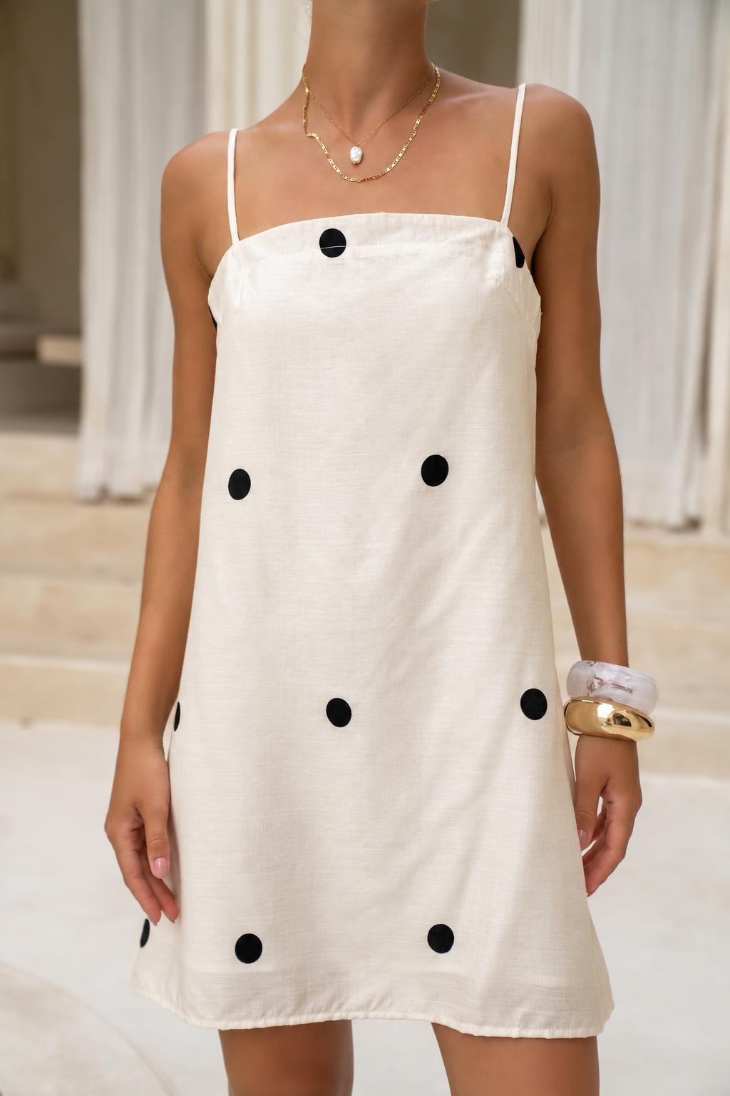 Rayon-Viscose Polka Dot Mini Dress - 4