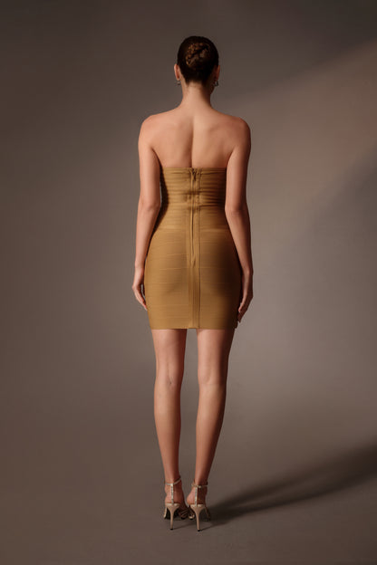Gold bandage strapless mini dress - view 4