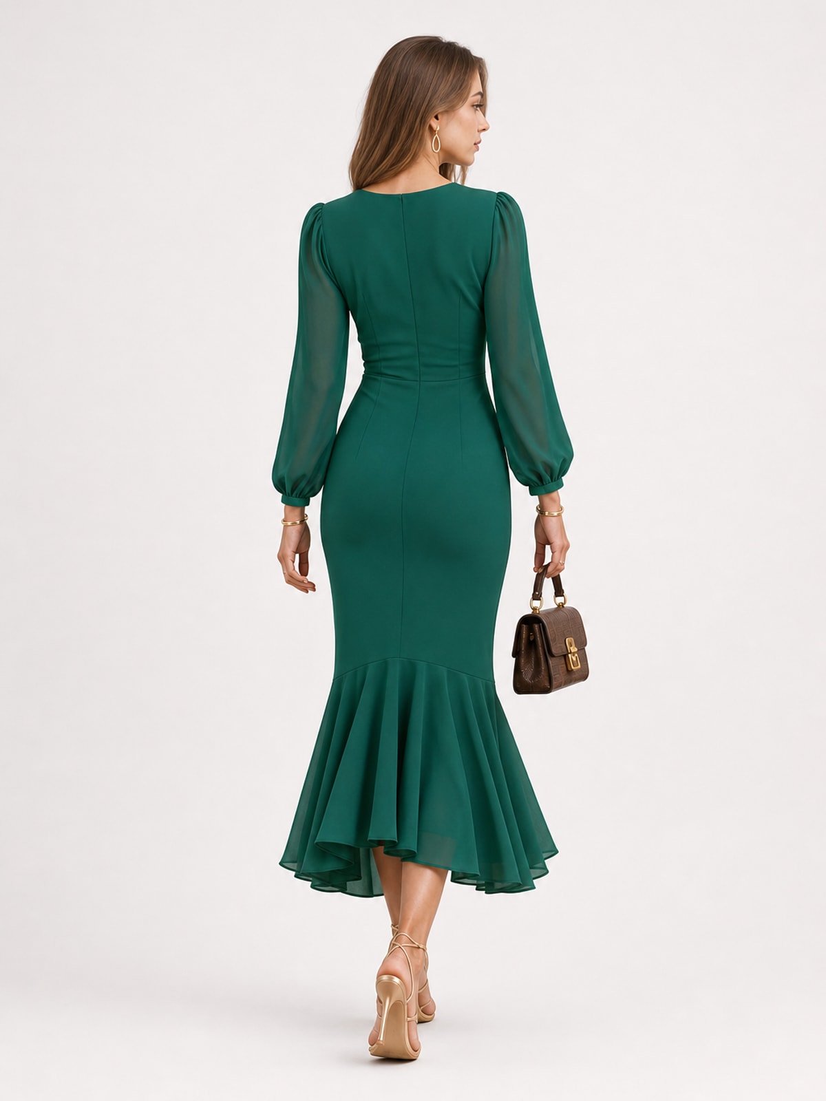Elegant Satin Mermaid Maxi Dress With Long Sleeves - 4