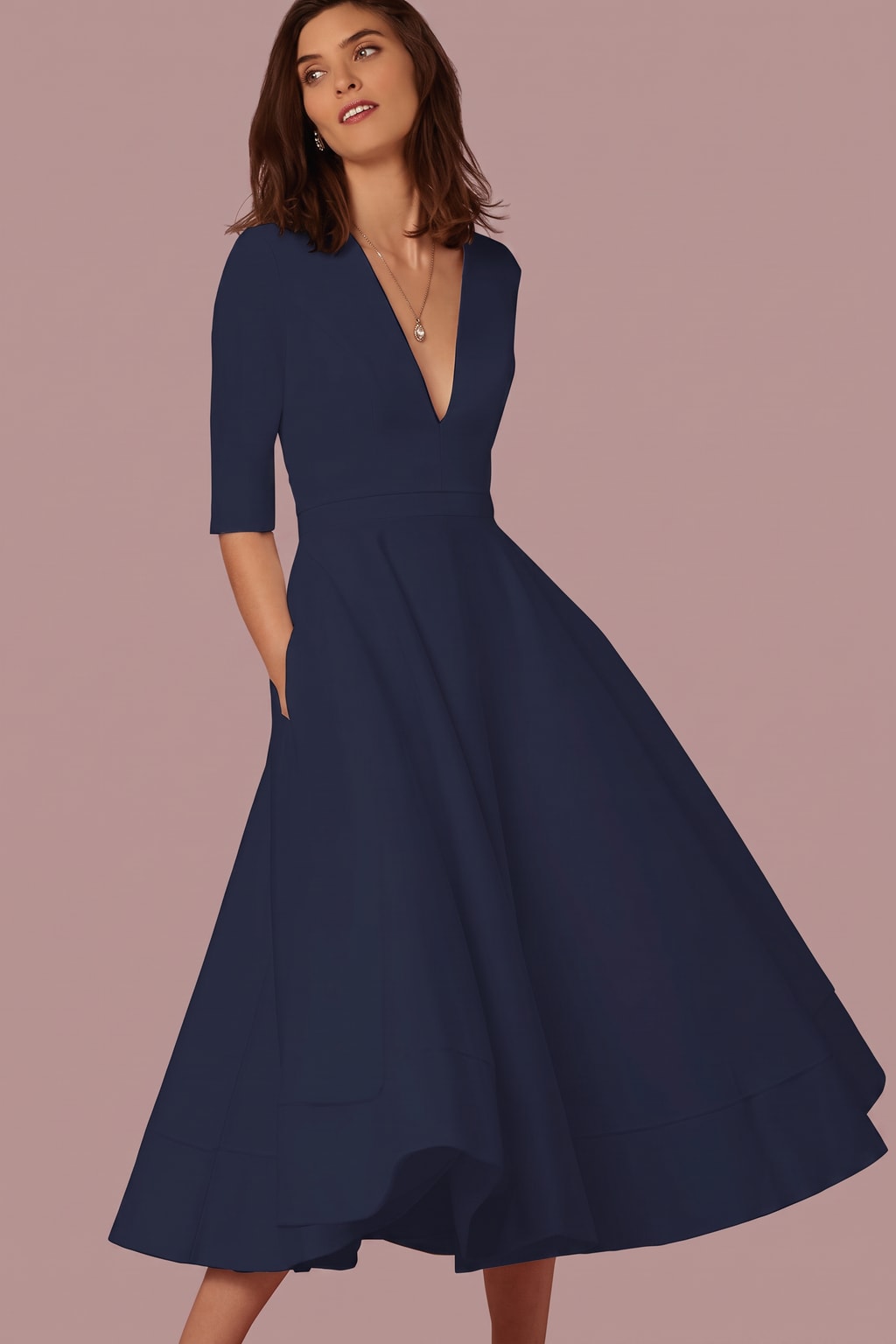 A-Line Midi Dress With Retro-Inspired Design - 12
