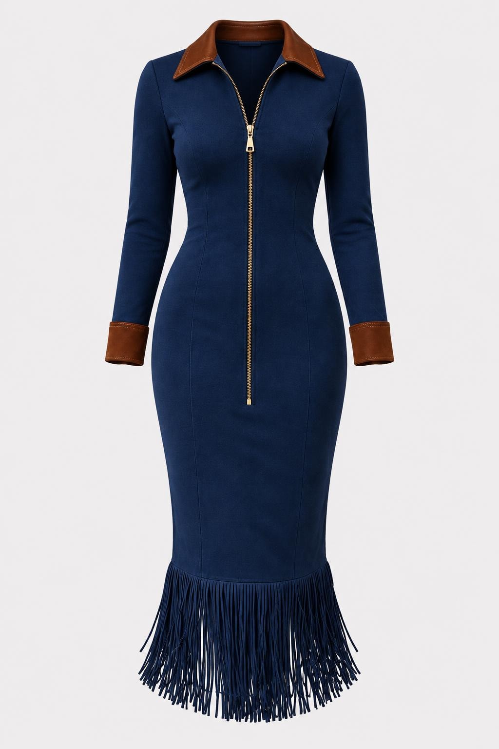 Polyester Midi Dress With Fringe Hem - 1
