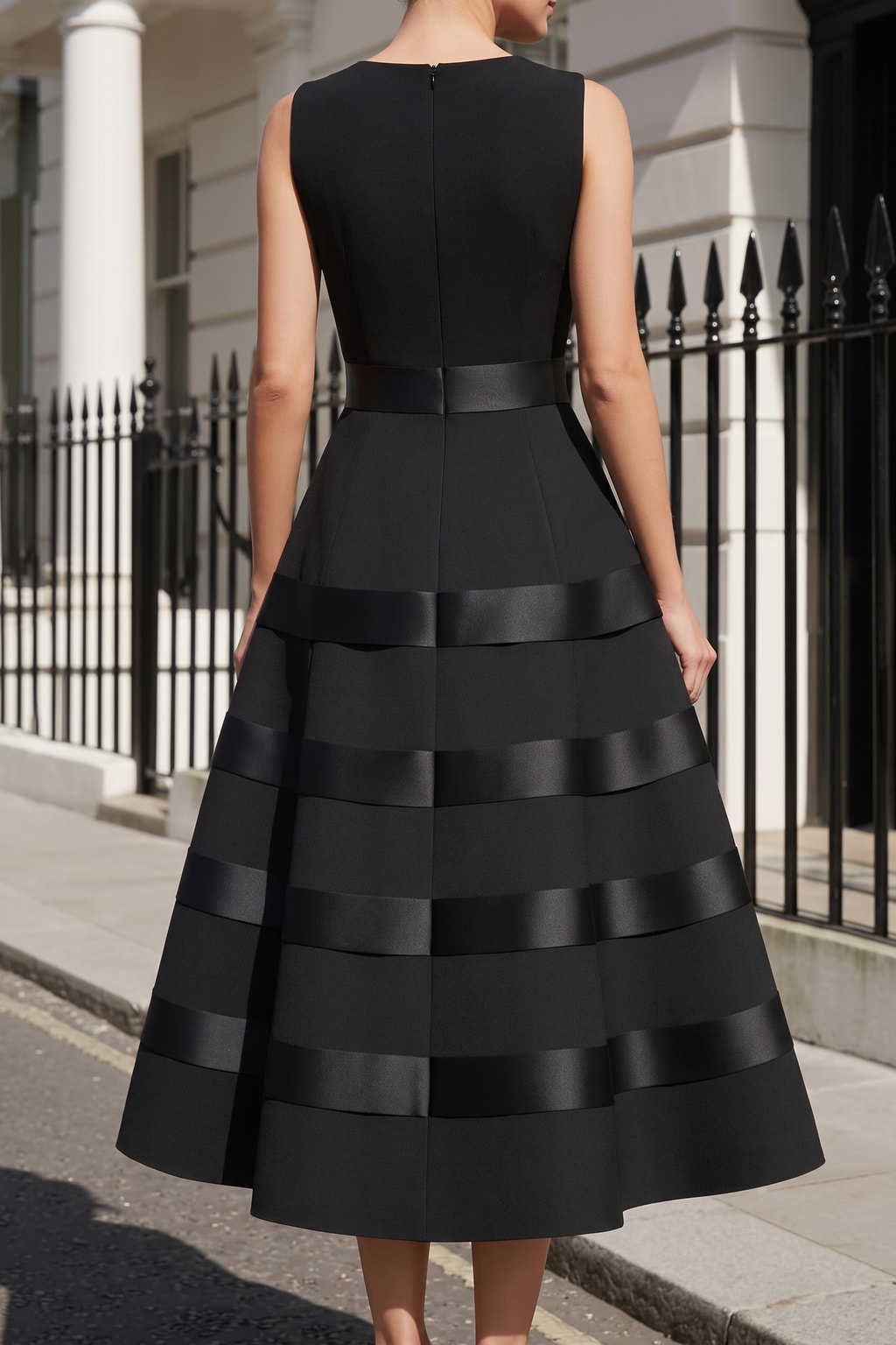 Polyester Sleeveless A-Line Party Dress With Patch Detail - 5