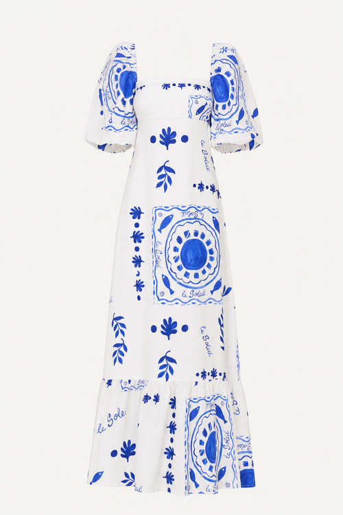 Square Neck Linen Blend Maxi Dress