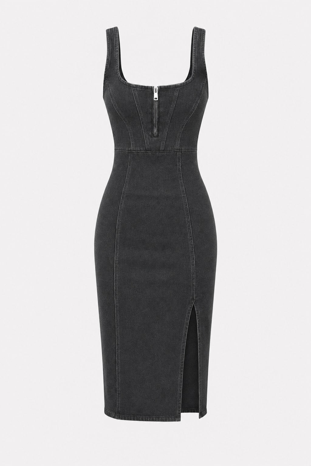 Chic Denim Midi Dress With Adjustable Straps - 1