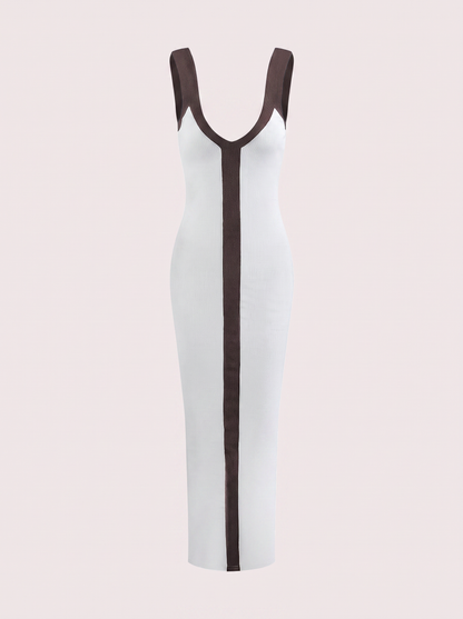 Ribbed colorblock maxi dress with side split - view 9