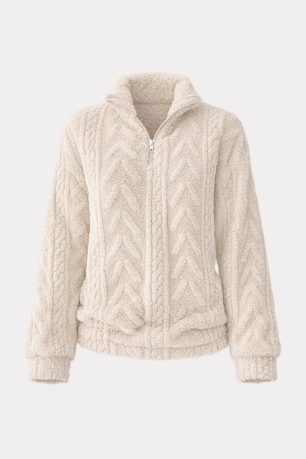 Textured Cotton Pullover with Stand Collar - 1