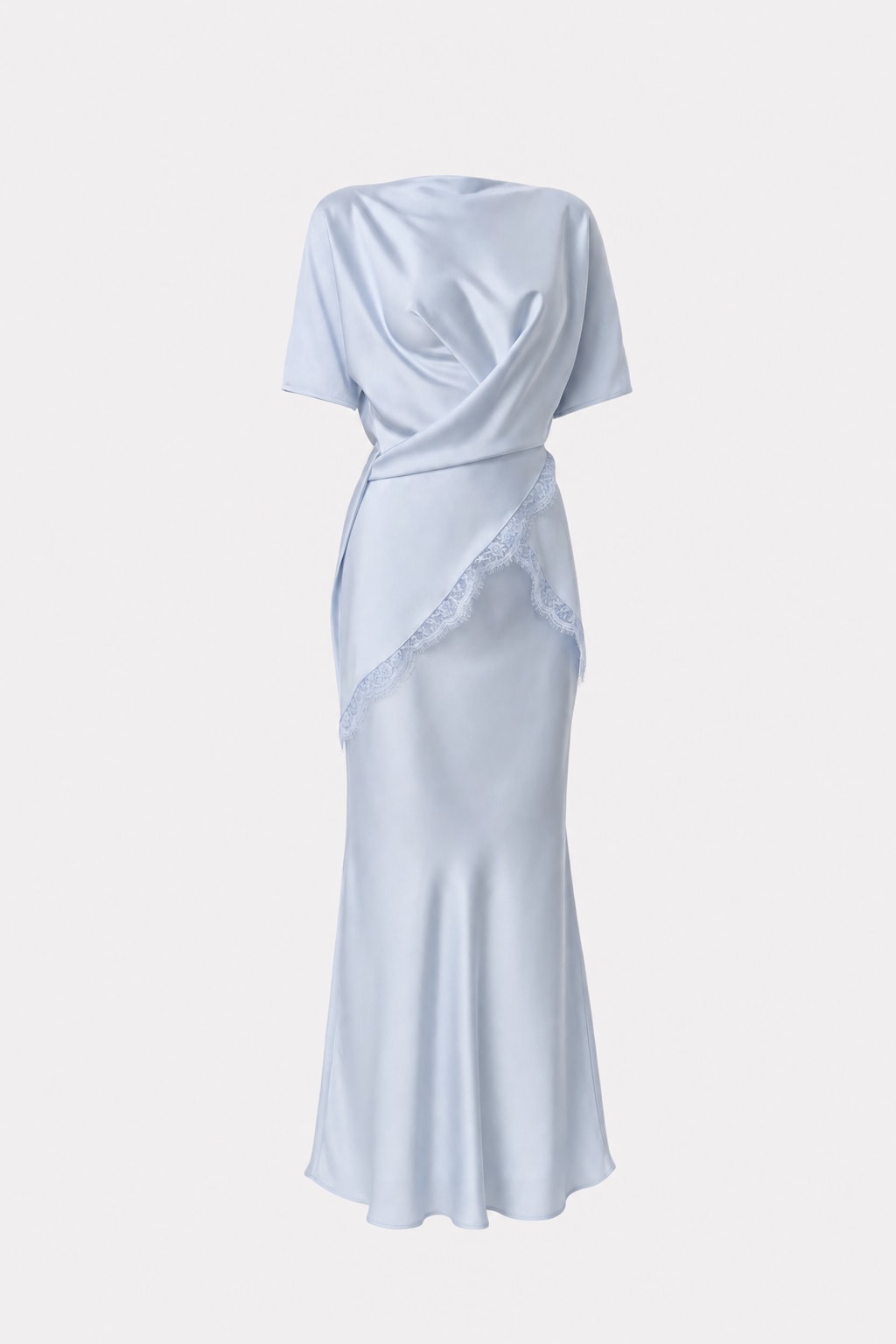 Satin Lace-Trim Blouse & Skirt Set - 1