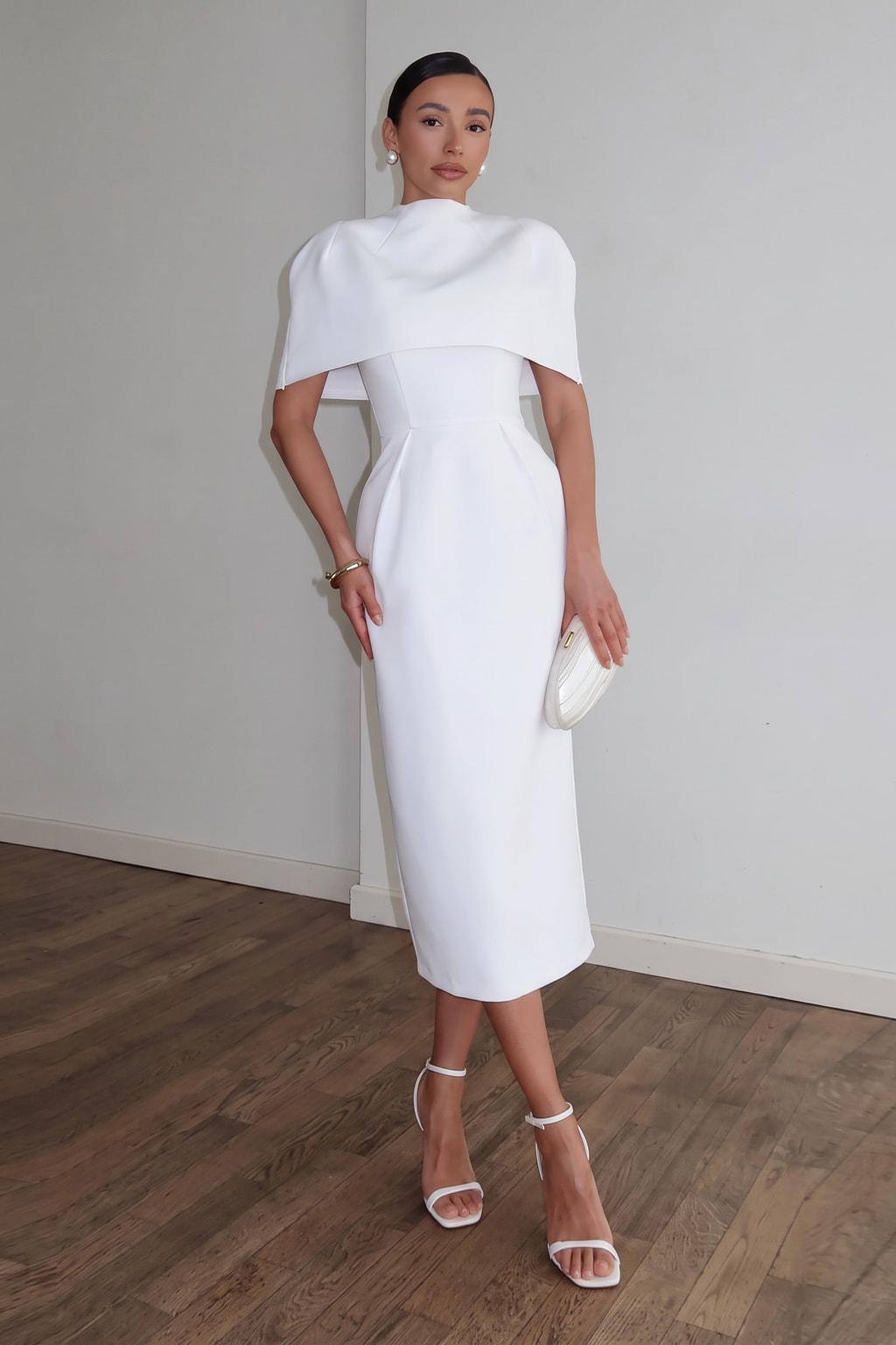 Synthetic Fiber Shawl Dress Set With Slim Waist - 2
