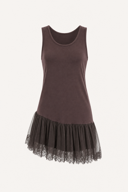 Tulle Lace Tiered Hem Mini Dress