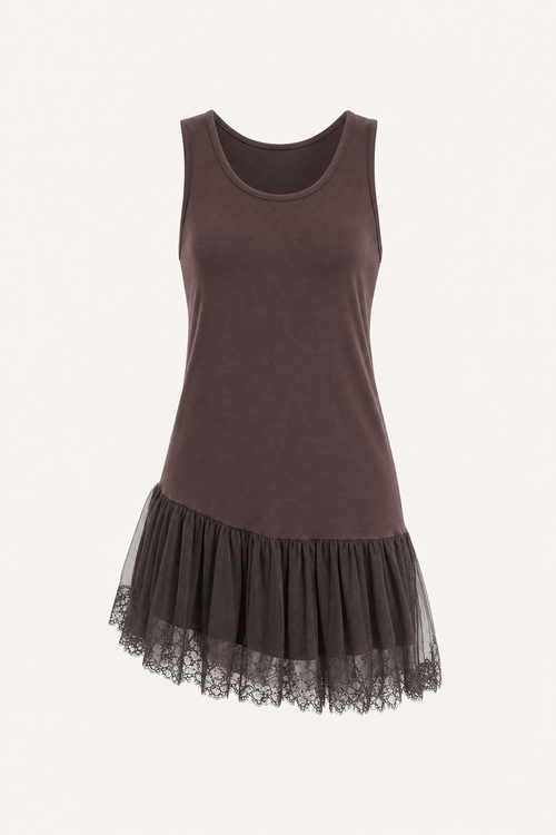 Tulle Lace Tiered Hem Mini Dress