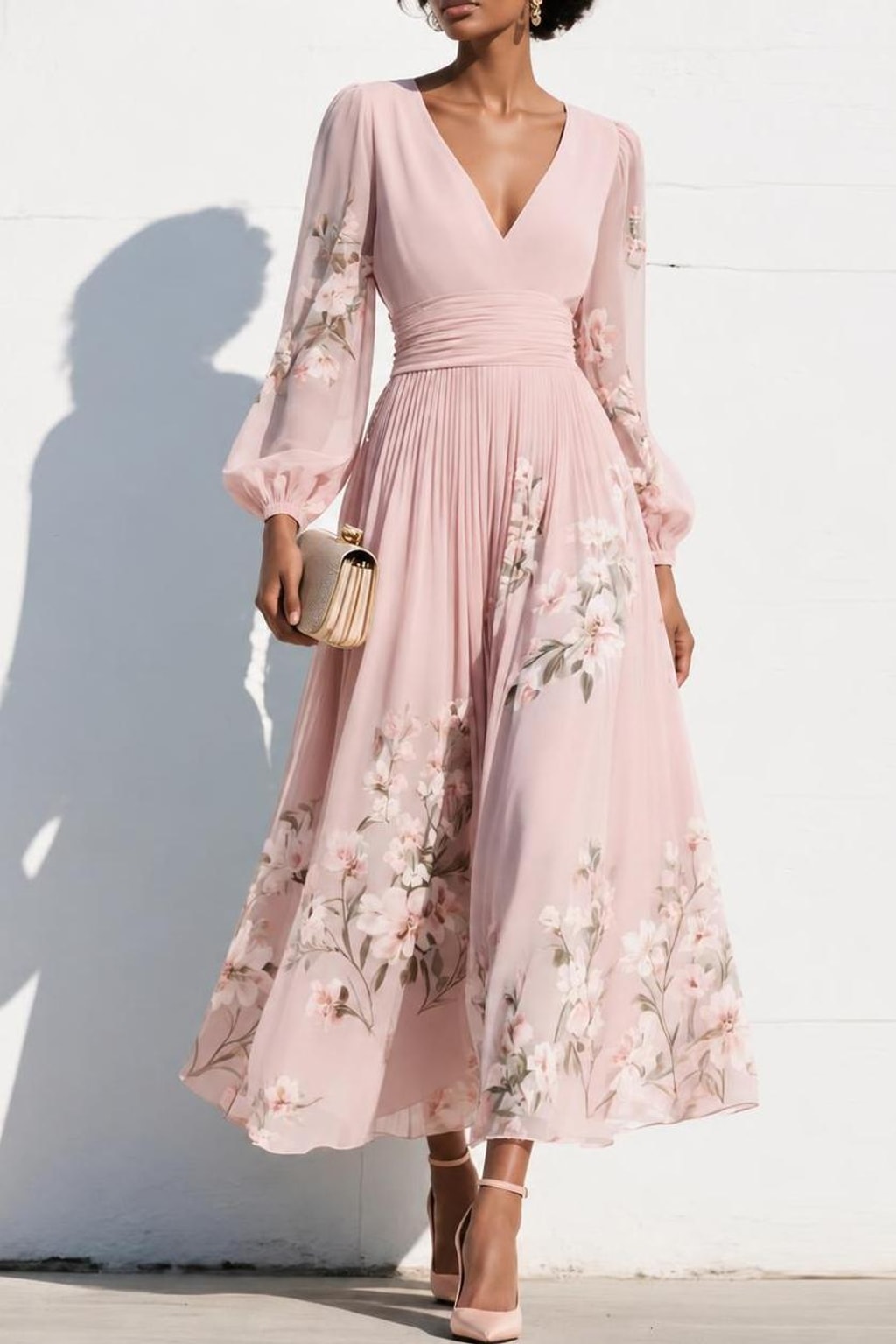 Floral Midi Dress With V-Neck - 6