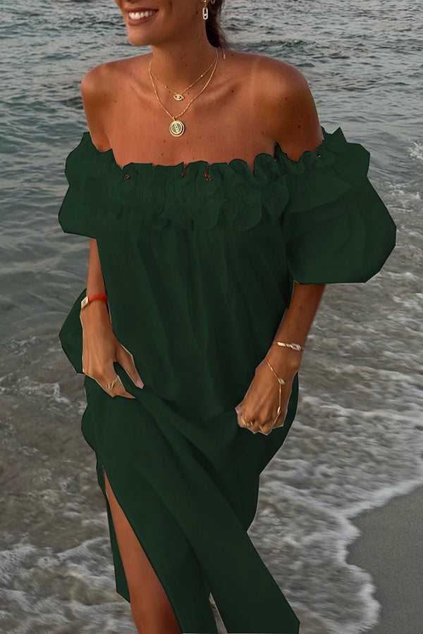 Off-Shoulder Linen Blend Midi Dress - view 8
