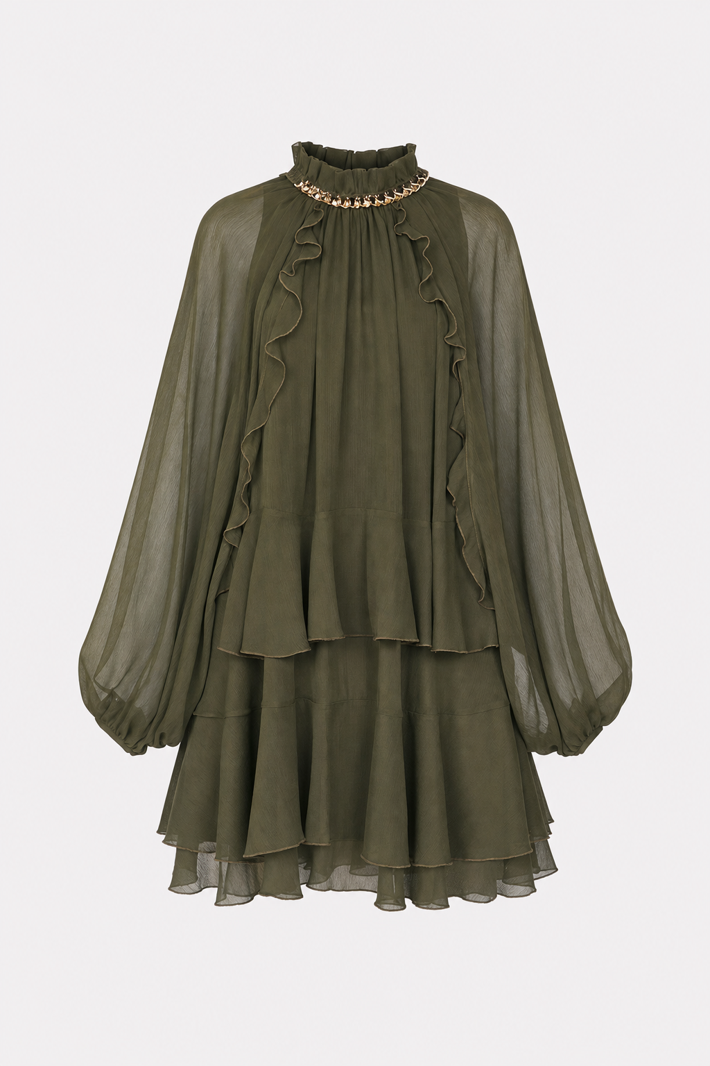 Tiered Ruffle Chiffon Mini Dress, Long Sleeve - view 8