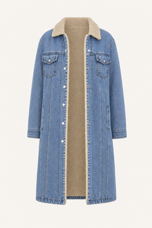 Fleece Lined Long Coat, Button Front