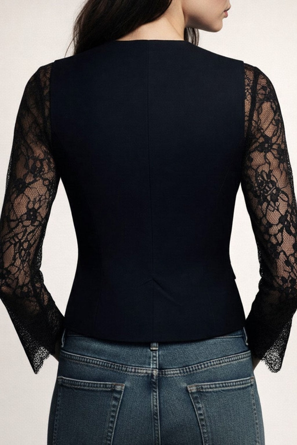 Blazer Vest With Lace Panel Sleeves - 7