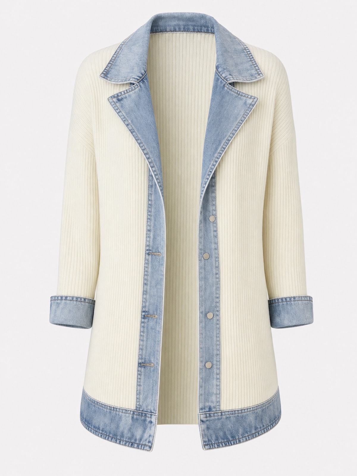 Layered Knit Button Jacket with Denim-Inspired Detail - 1