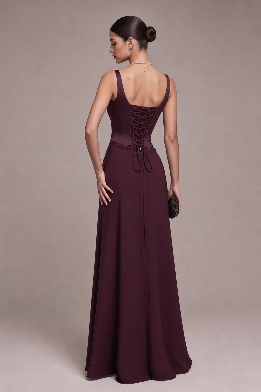 Polyester Corset Sheath Formal Dress In Burgundy - 3