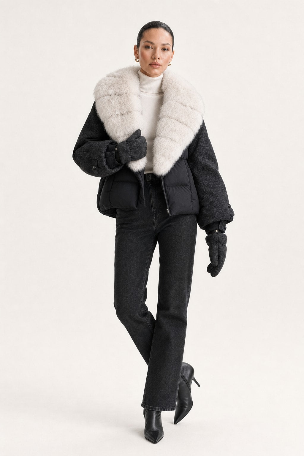 Duck Down Puffer Jacket With Detachable Fur Collar - 7