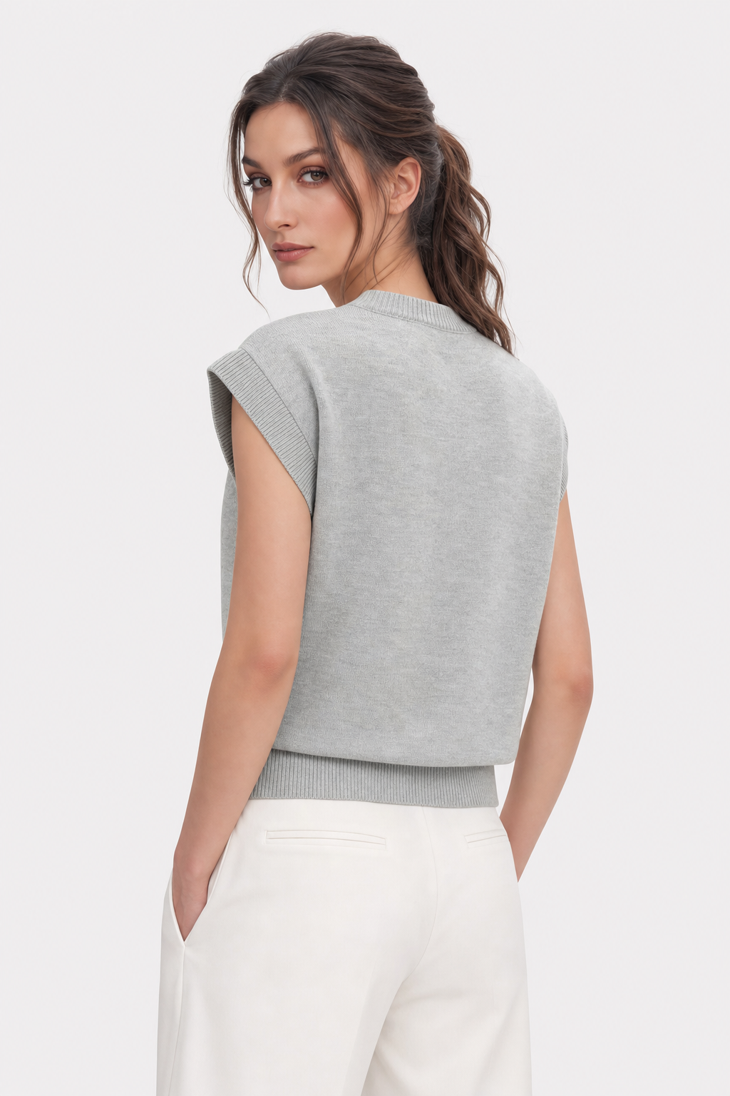 Knit Cap Sleeve Flower Applique Top - 3