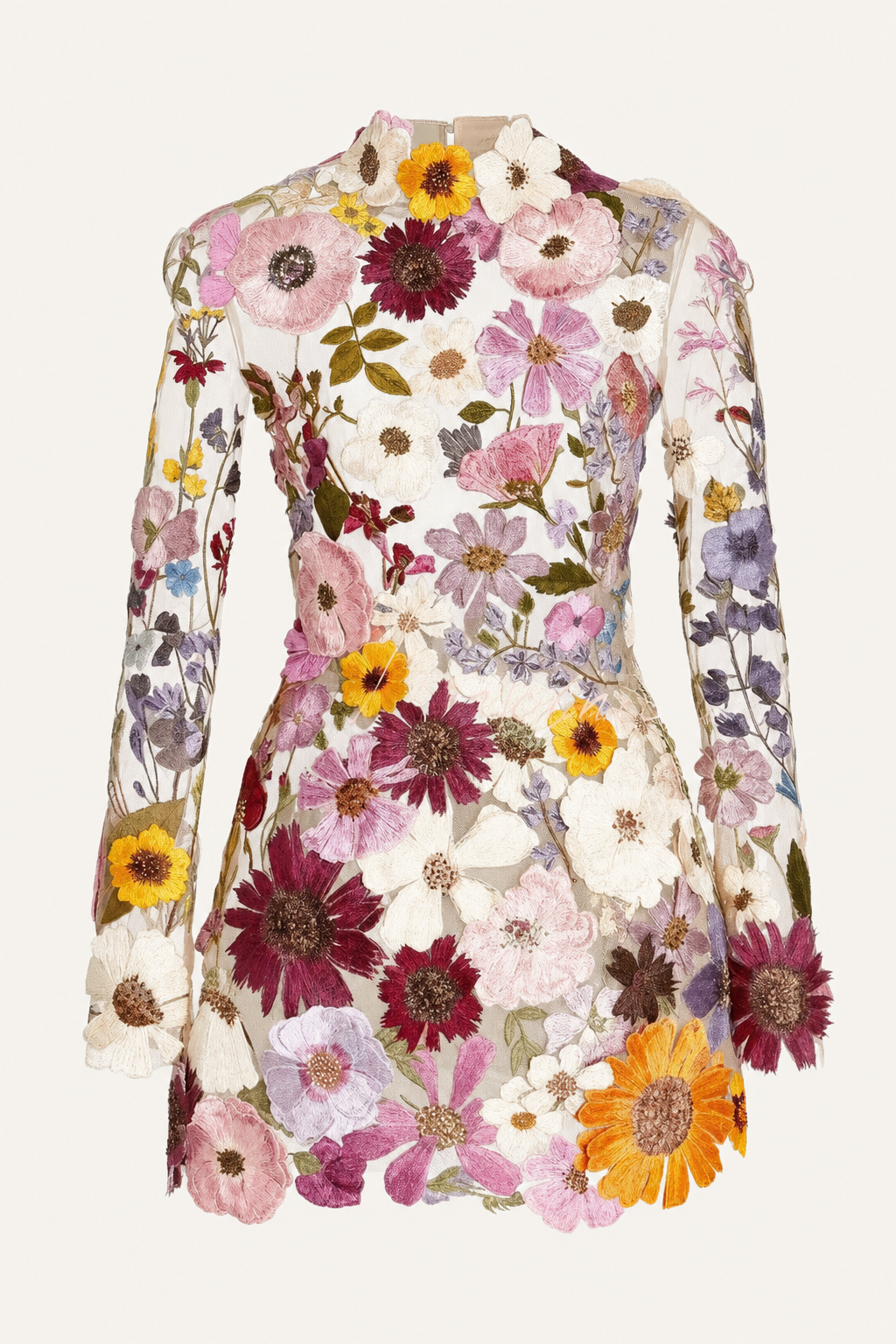 Floral Applique Backless Mini Dress