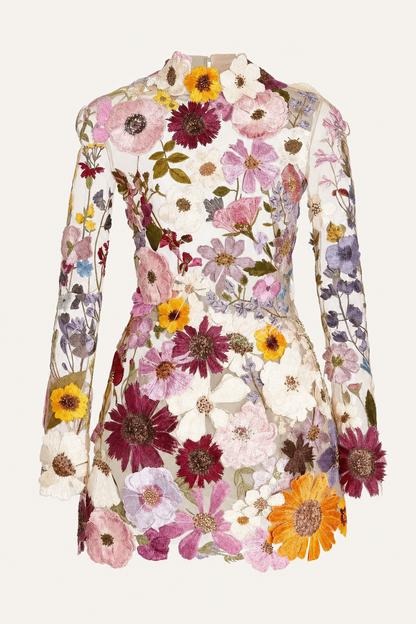 Floral Applique Backless Mini Dress