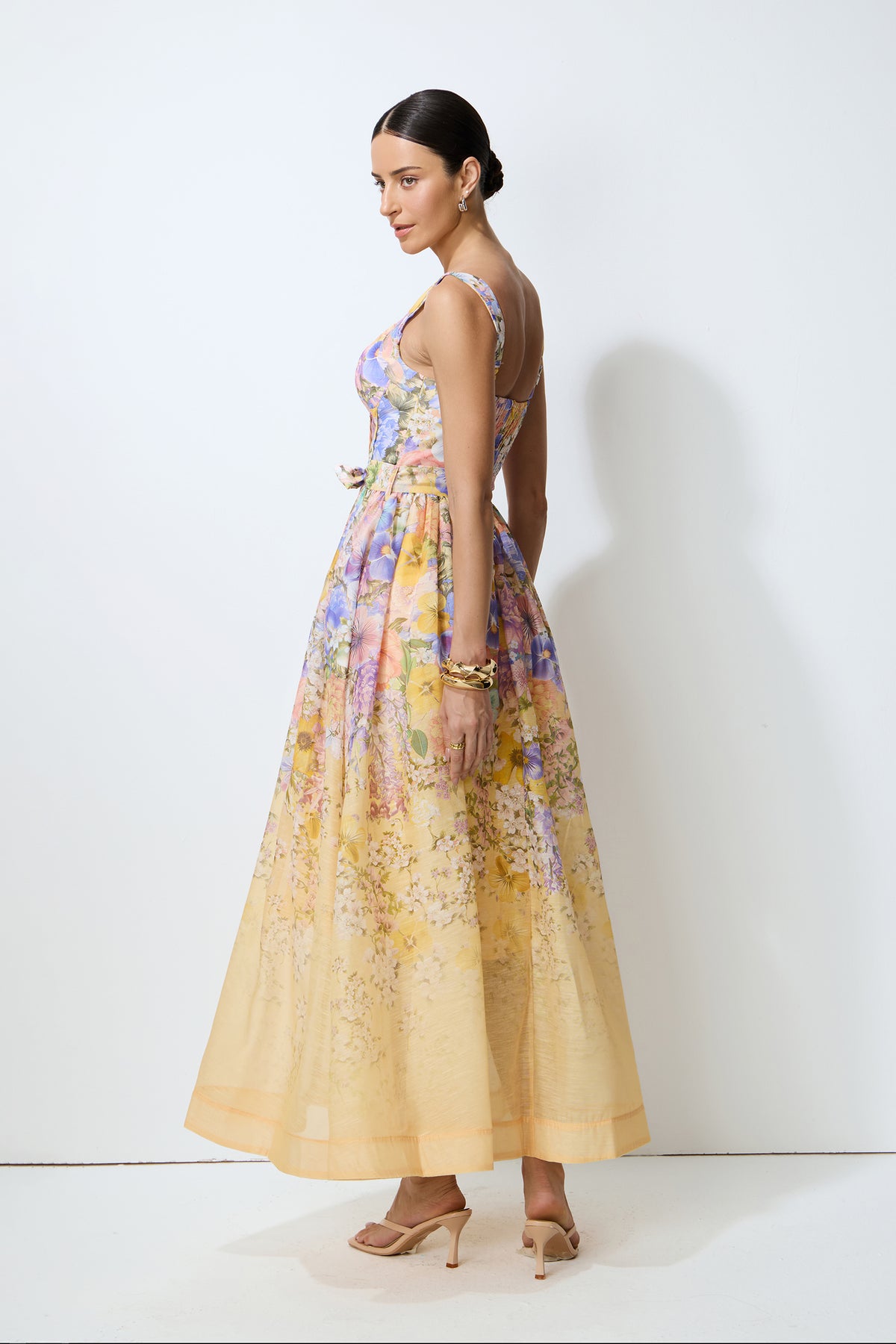 Yellow sweetheart neck corset maxi dress with pockets - view 4