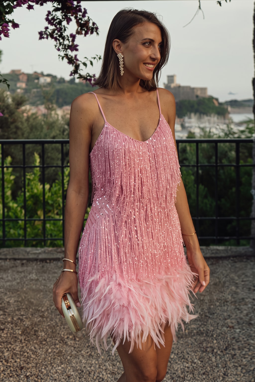Fringe Trim Mini Dress With Thin Straps - 6
