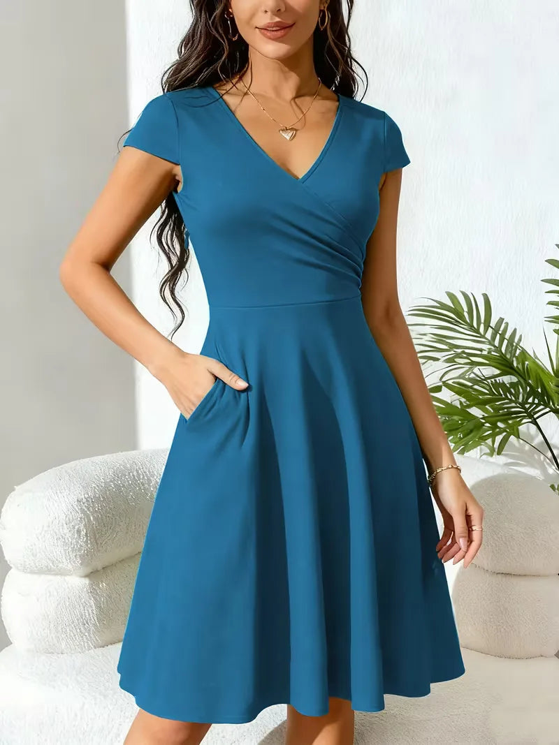 Stretch V-neck fit and flare midi dress - view 23