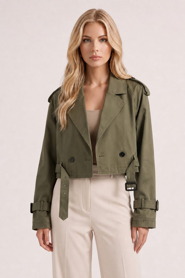 Belted Utility Trench Coat With Epaulette Shoulders - 3