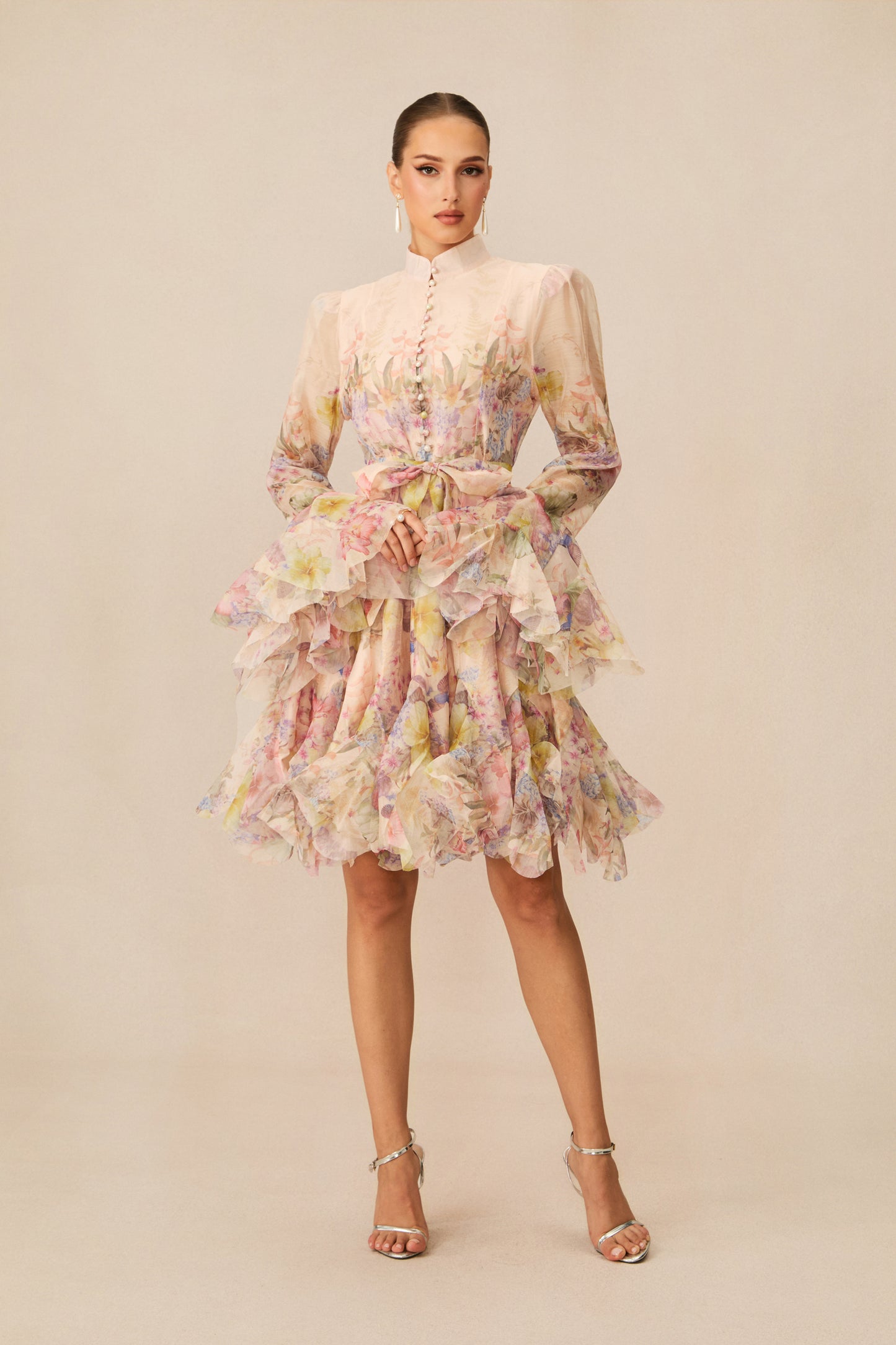 Floral Flared Mini Dress with Detachable Belt - view 2