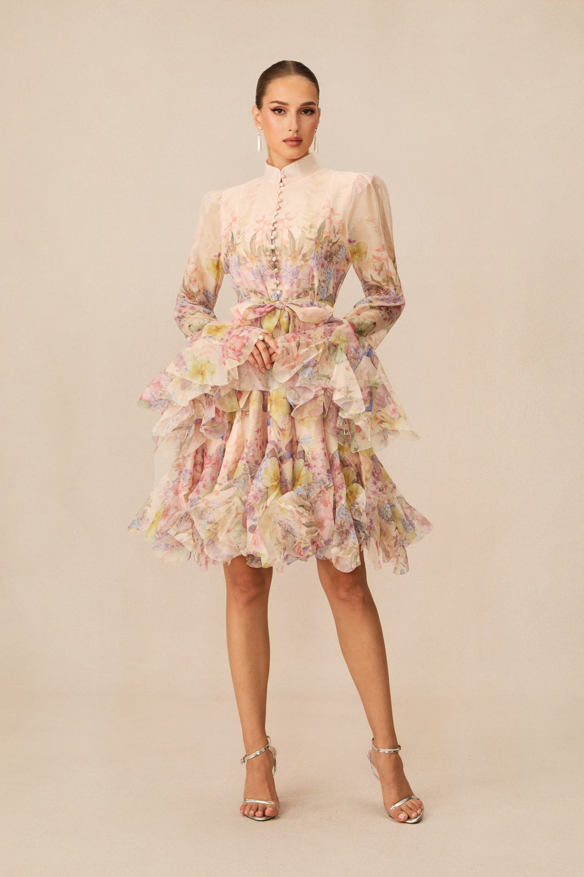 Floral Flared Mini Dress with Detachable Belt - view 2