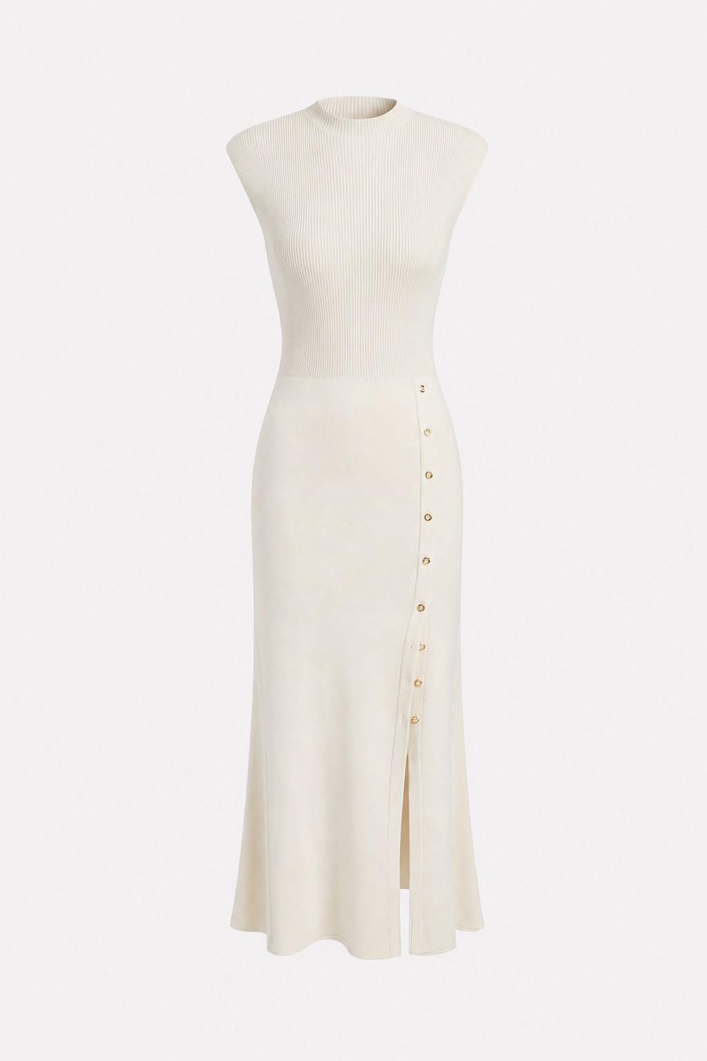 Rib knit maxi dress with cap sleeves and buttons - view 6