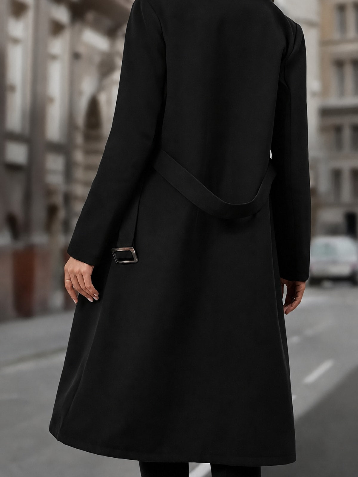 Elegant Women's Double-Breasted Long Coat With Tailored Fit - 6