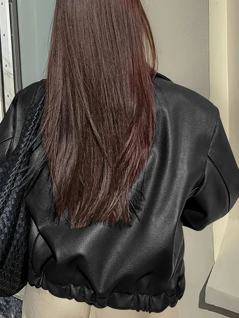 Oversized Cropped Faux Leather Jacket - view 9