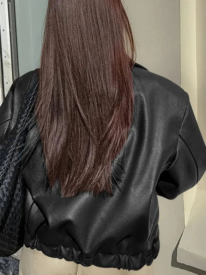 Oversized Cropped Faux Leather Jacket - view 9