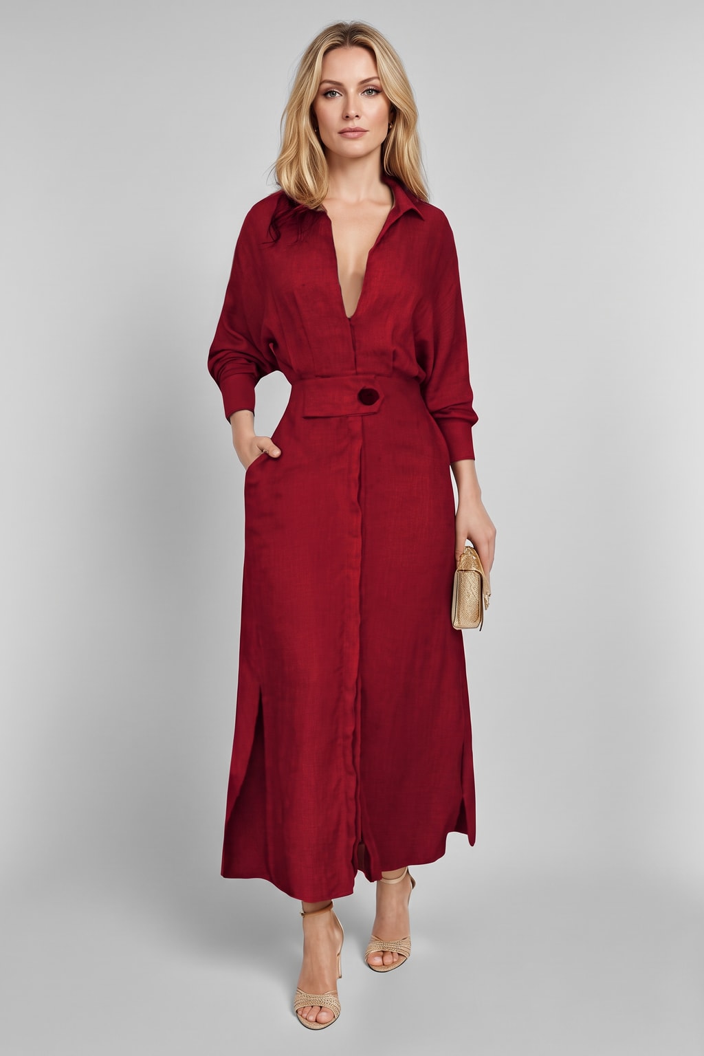 Tied-Waist Shirt Maxi Dress - 17