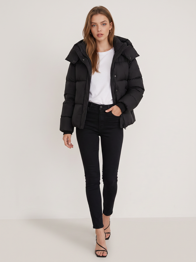 Warm Quilted Short Cozy Puffer Jacket with Hood - 2