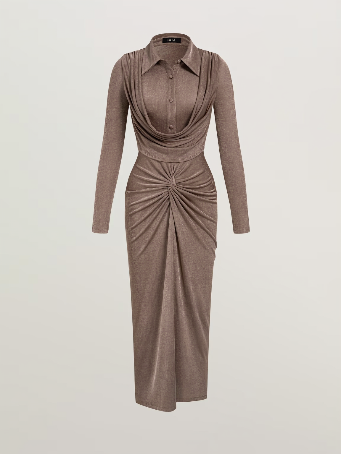 Brown Jersey Maxi Dress with Twist Neckline