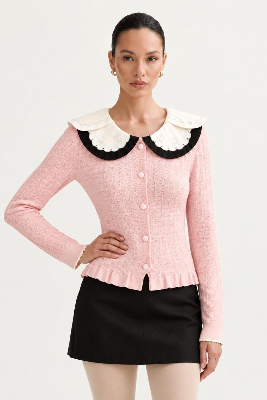 Viscose Cardigan With Embroidered Collar - 6