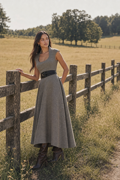 Houndstooth Jersey Midi Dress with Cut-Out - view 5