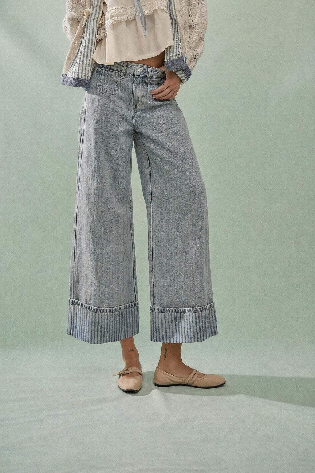 Denim Straight Leg Jeans With Washed Retro Style - 4