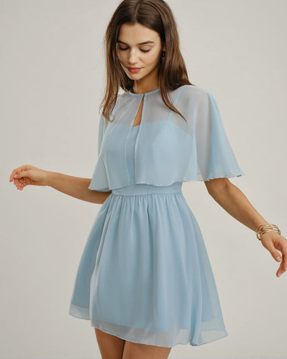 Blue Chiffon Sweetheart Mini Dress - view 4