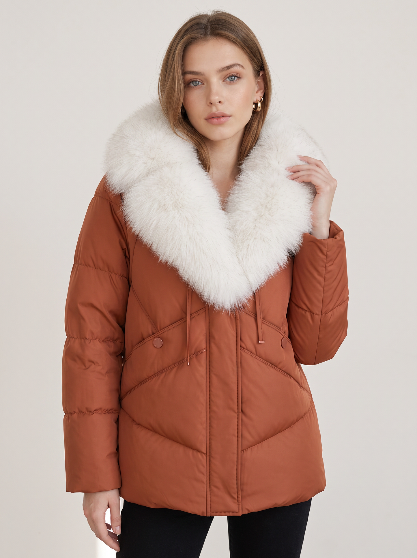 Fur Collar Short Puffer Coat in Five Colors - view 7