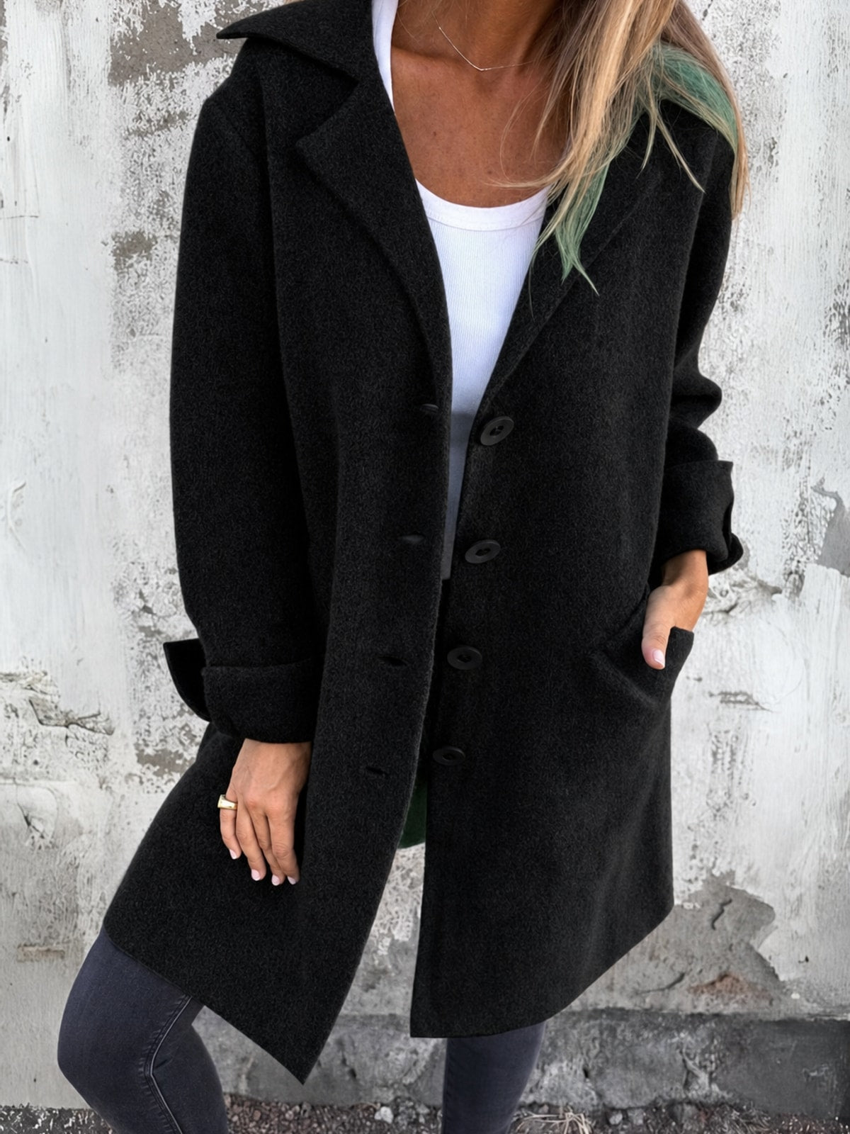 Elegant Tailored Lapel Collar Button Front Coat - 3