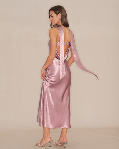 Pink Mermaid Satin Maxi Dress With Open Back - view 4