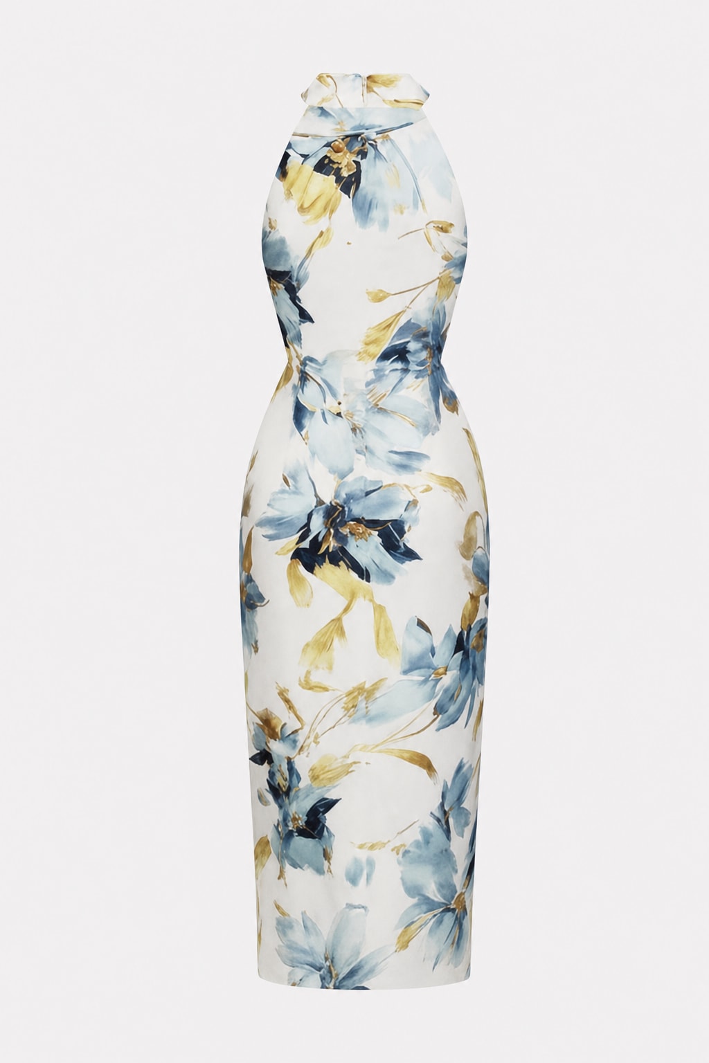 Satin Halter Neck Sheath Midi Dress - 4