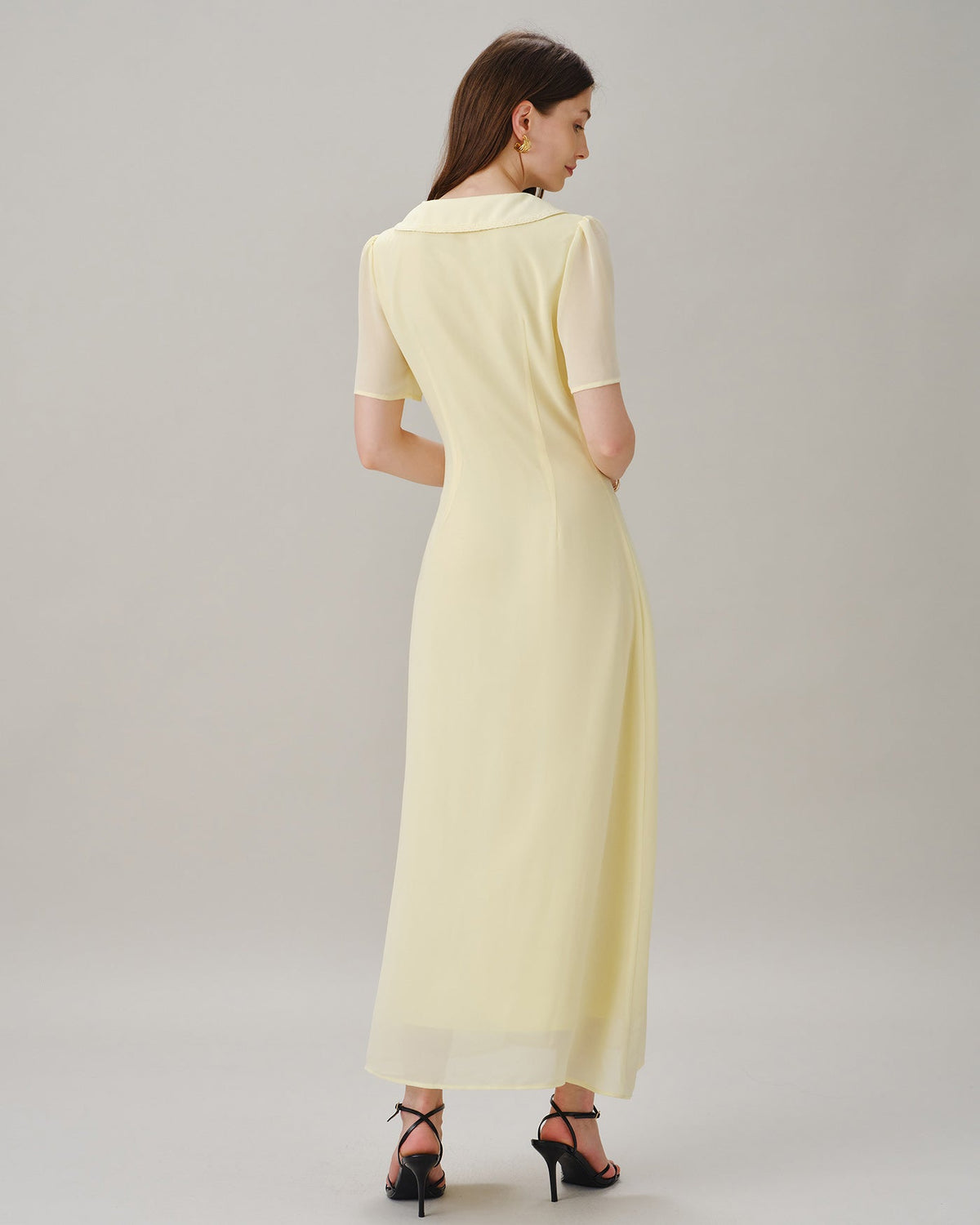 Yellow V-neck tie-waist maxi dress - view 4