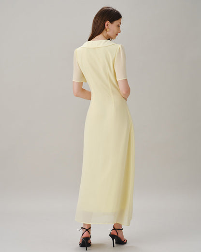 Yellow V-neck tie-waist maxi dress - view 4